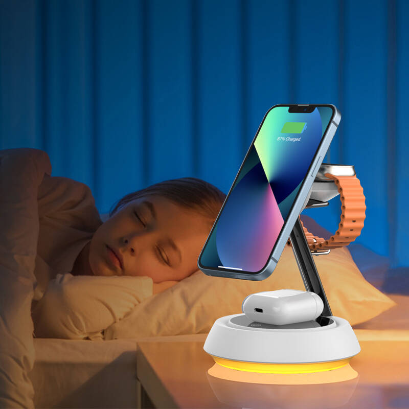 Wiwu Wi-W002 3in1 Hızlı Şarj Özellikli Magnetik Kablosuz Şarj Standı - 4