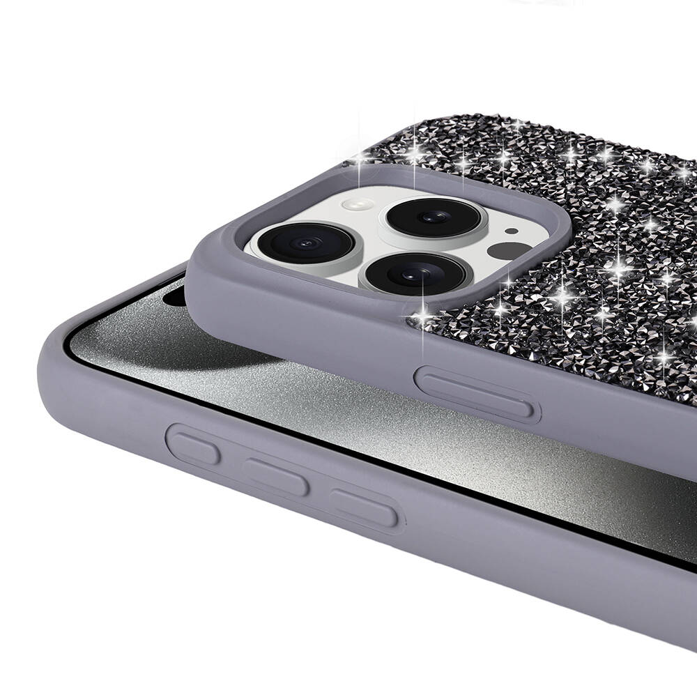 Apple iPhone 15 Pro Uyumlu Kılıf Parlak Taşlı Tasarım Zore Pırlanta Kapak - 11