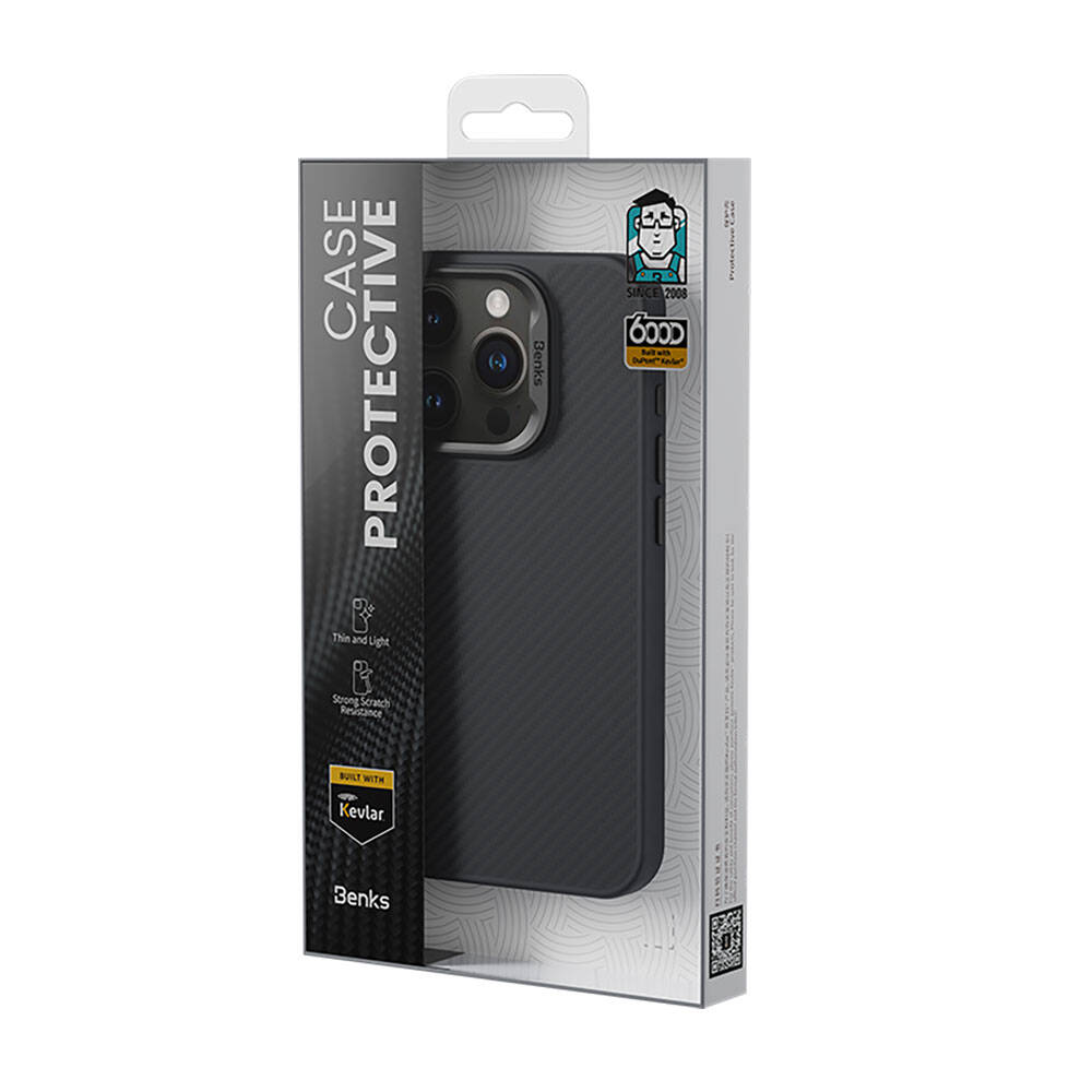 Apple iPhone 14 Pro Max Uyumlu Kılıf Karbon Fiber Magsafe Şarj Özellikli Benks Hybrid ArmorPro 600D Kevlar Kapak - 4