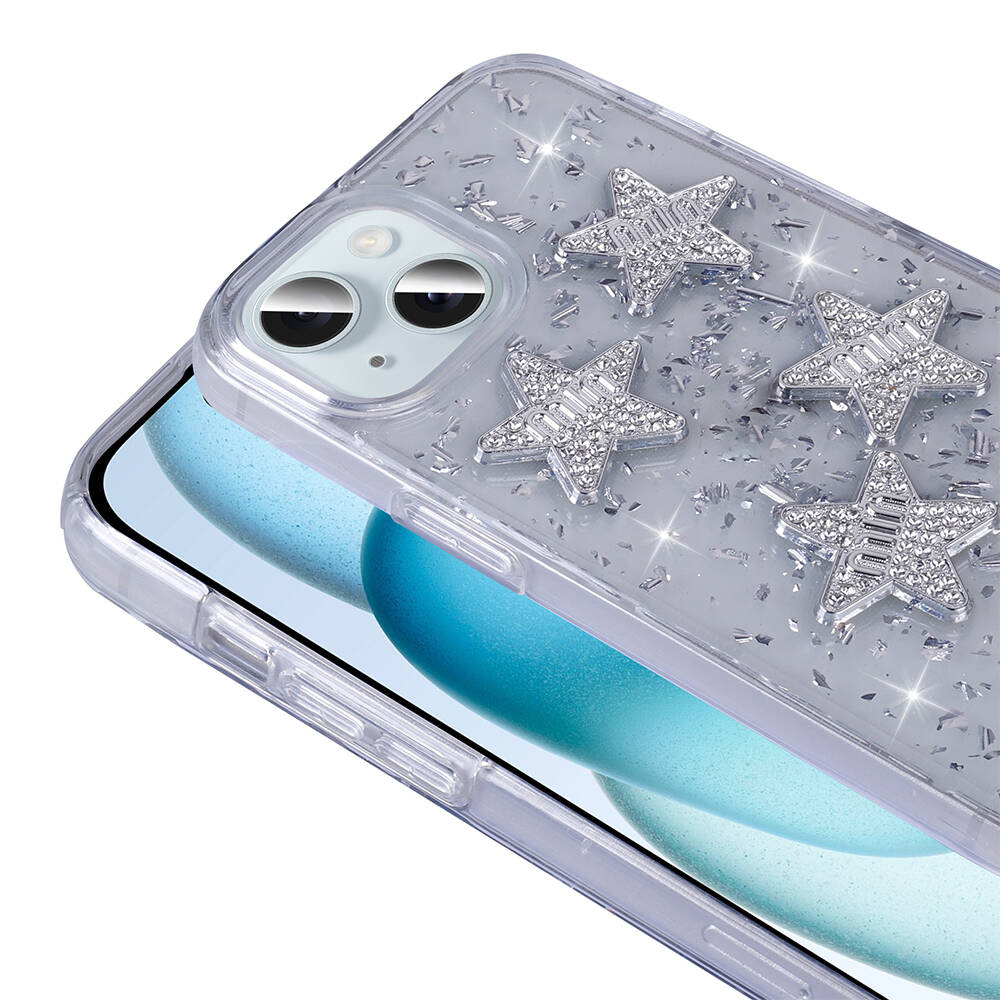Apple iPhone 14 Uyumlu Kılıf Airbagli Simli Arka Yüzey Zore Işıltı Silikon Kapak - 6