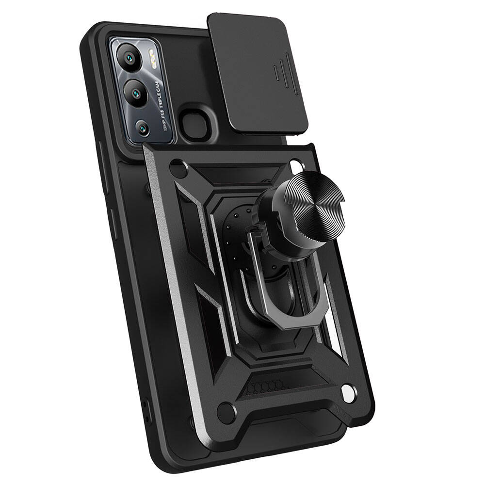 Infinix Hot 20i Uyumlu Kılıf Magnetik Standlı Kamera Korumalı Zore Sürgülü Vega Kapak - 4