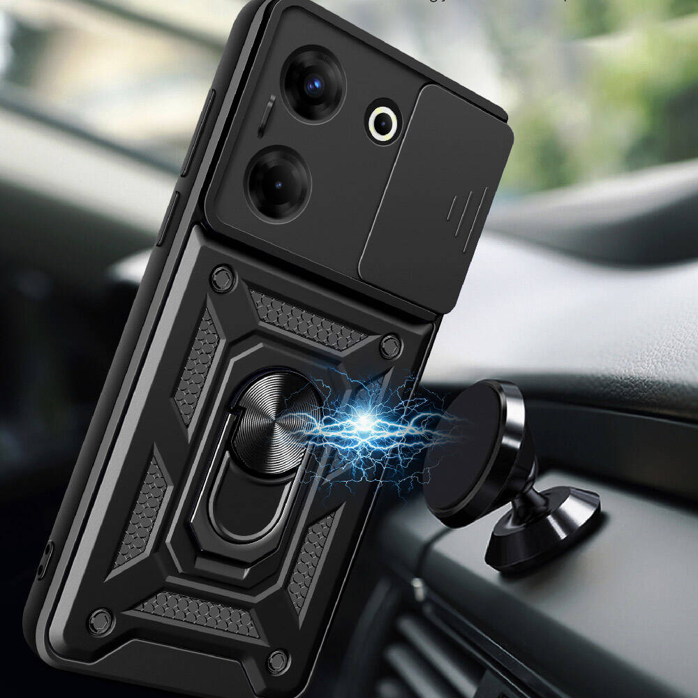 Tecno Camon 20 Pro 4G Uyumlu Kılıf Magnetik Standlı Kamera Korumalı Zore Sürgülü Vega Kapak - 3