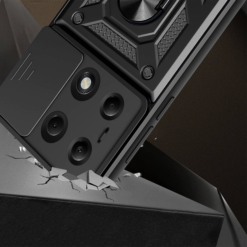 Xiaomi Poco M6 Pro 4G Kılıf Magnetik Standlı Kamera Korumalı Zore Sürgülü Vega Kapak - 1