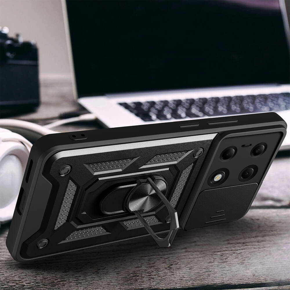 Xiaomi Poco M6 Pro 4G Kılıf Magnetik Standlı Kamera Korumalı Zore Sürgülü Vega Kapak - 2