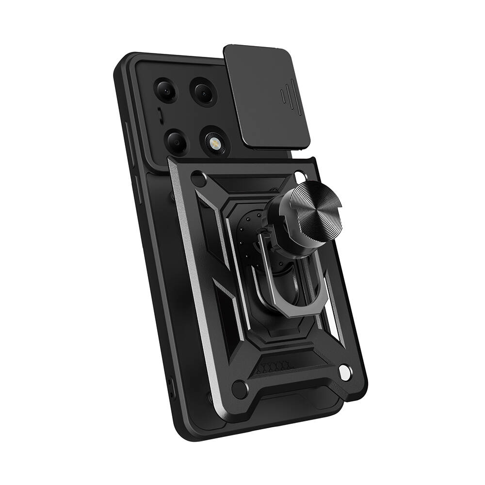 Xiaomi Poco M6 Pro 4G Kılıf Magnetik Standlı Kamera Korumalı Zore Sürgülü Vega Kapak - 3