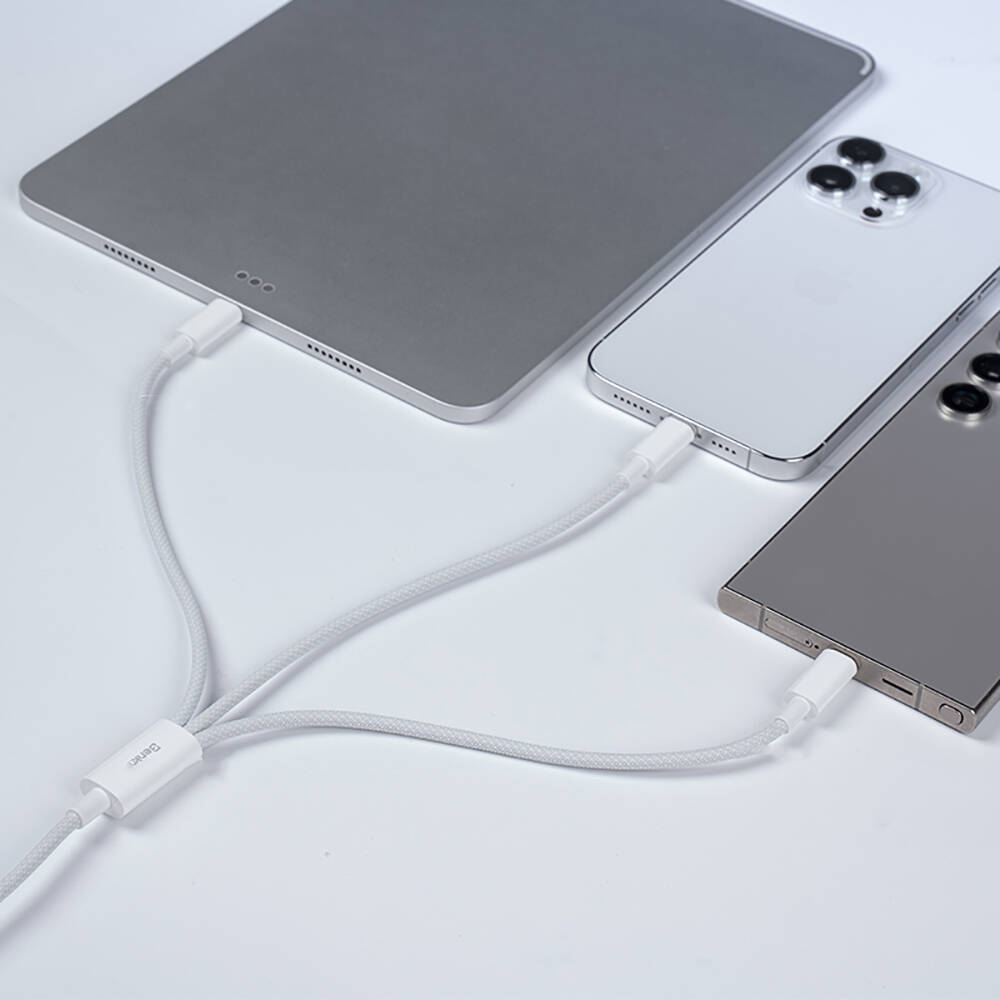Benks D46 Type-C to Type-C & Type-C & Lightning PD3.0 Örgülü Şarj ve Data Kablosu 100W 1.2 Metre - 1