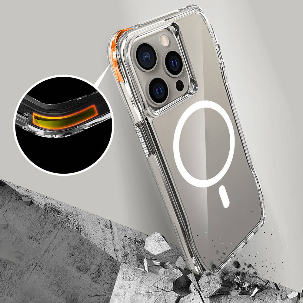 iPhone 15 Pro Max Kapak Magsafe Şarj Özellikli Airbagli Şeffaf Zore İncek Kapak