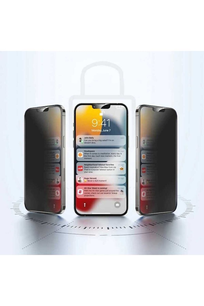 Apple iPhone 13 Pro Max Uyumlu Davin 5D Privacy Cam Ekran Koruyucu