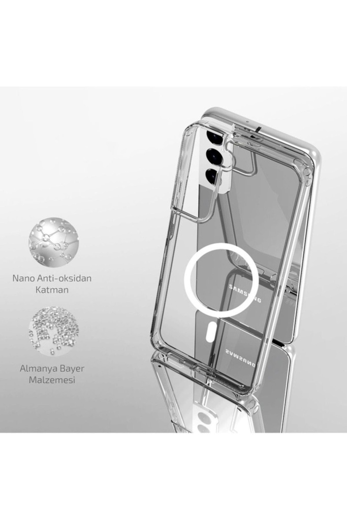 Samsung Galaxy S22 Plus Uyumlu Kılıf Magsafe Şarj Özellikli Şeffaf Sert PC Zore Embos Kapak