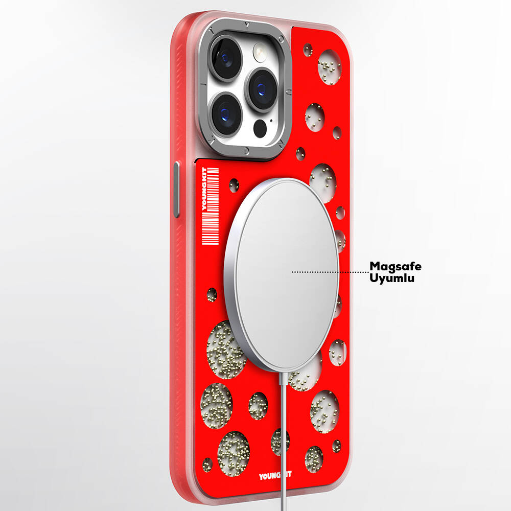 Apple iPhone 14 Pro Uyumlu Kılıf Magsafe Şarj Özellikli Youngkit Quicksand Beads Serisi Kapak - 7