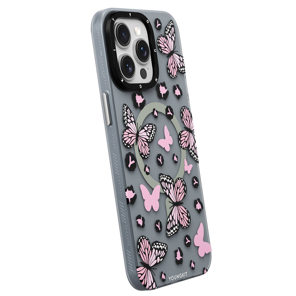 Apple iPhone 15 Pro Max Uyumlu Kılıf Magsafe Şarj Özellikli Kelebek Desenli Youngkit Shadow Dance Serisi Kapak - 5
