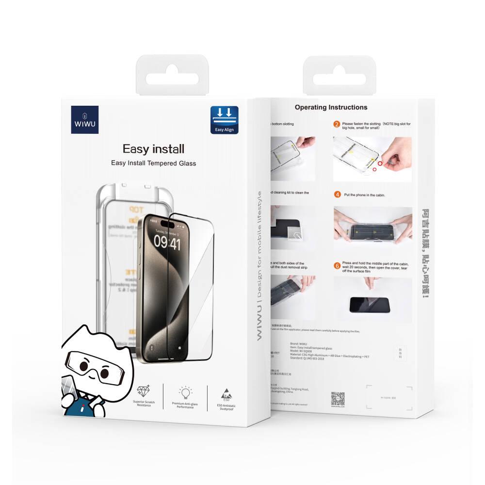 Apple iPhone 13 Uyumlu Wiwu SQ-008 Oleofobik Easy Install Darbeye Karşı Dayanıklı Temperli Cam Ekran Koruyucu + Kolay Uygulama Aparatlı - 4
