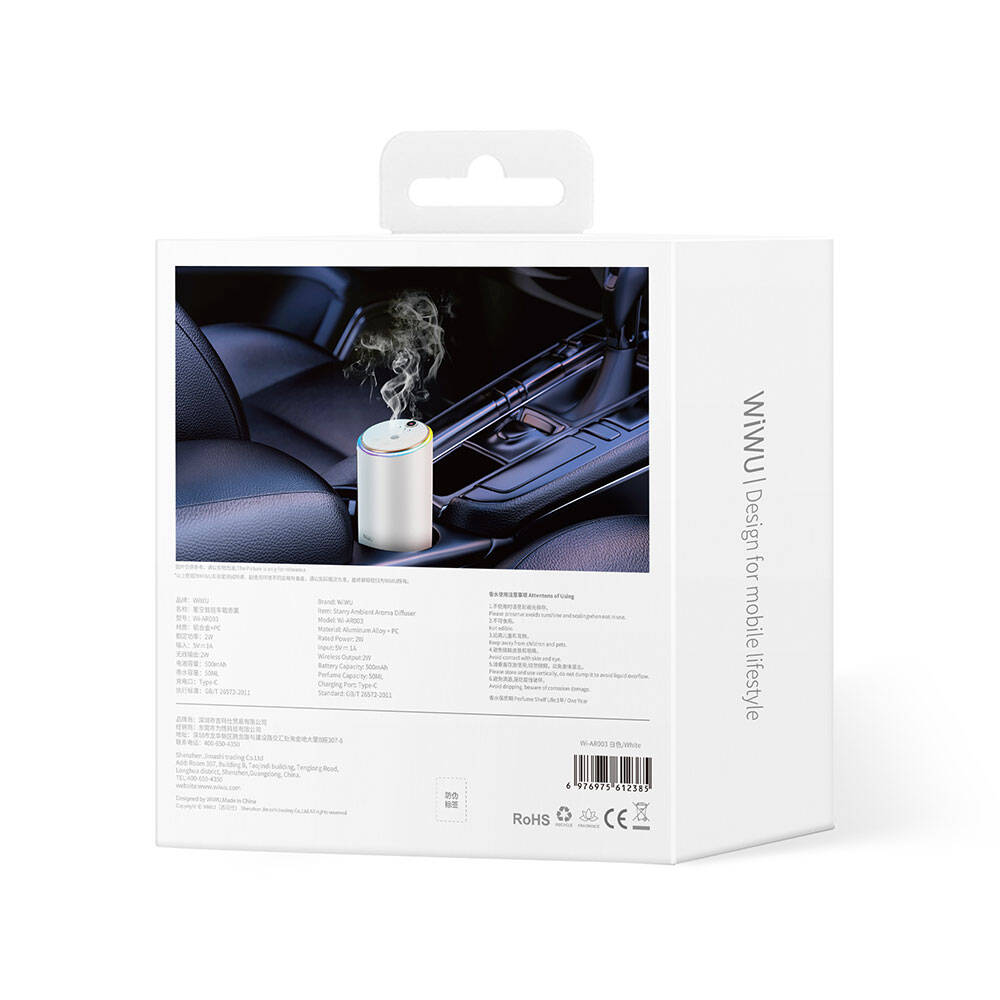 Wiwu Wi-AR003 Yıldızlı Ortam Aydınlatmalı RGB Işıklı Hava Nemlendirici ve Aromalı Araç Koku Difüzörü - 5
