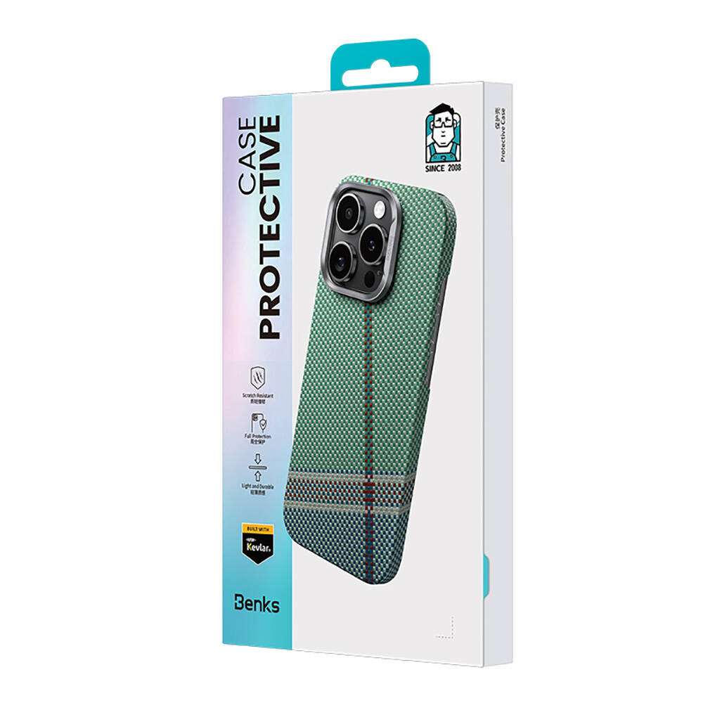 Apple iPhone 15 Pro Max Uyumlu Kılıf Magsafe Şarj Özellikli Karbon Fiber Tasarımlı Benks Passion Green ArmorAir Kevlar Kapak - 4