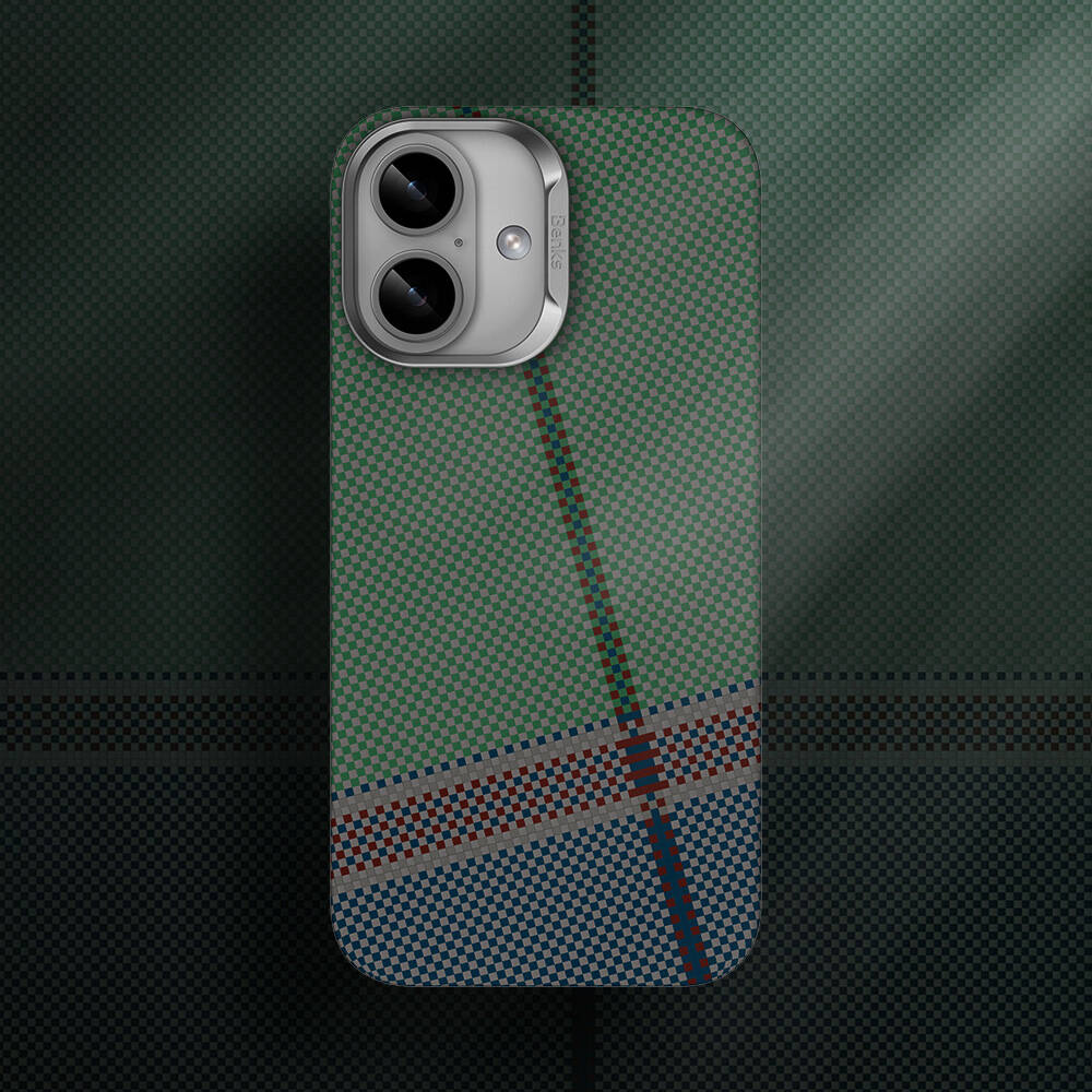 Apple iPhone 16 Kılıf Magsafe Şarj Özellikli Karbon Fiber Tasarımlı Benks Passion Green ArmorAir Kevlar Kapak - 5