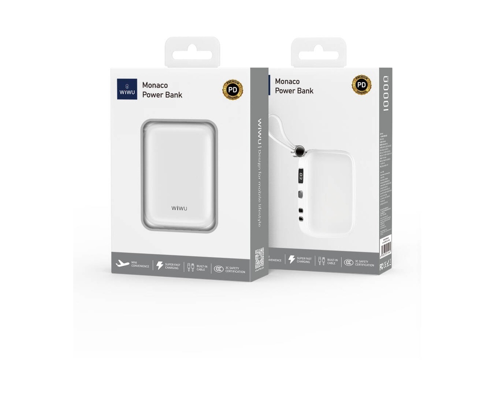Wiwu Wi-P042 Monaco Serisi Lightning ve Type-C Kablolu Dijital LED Göstergeli Askılı Powerbank 10000mAh - 2