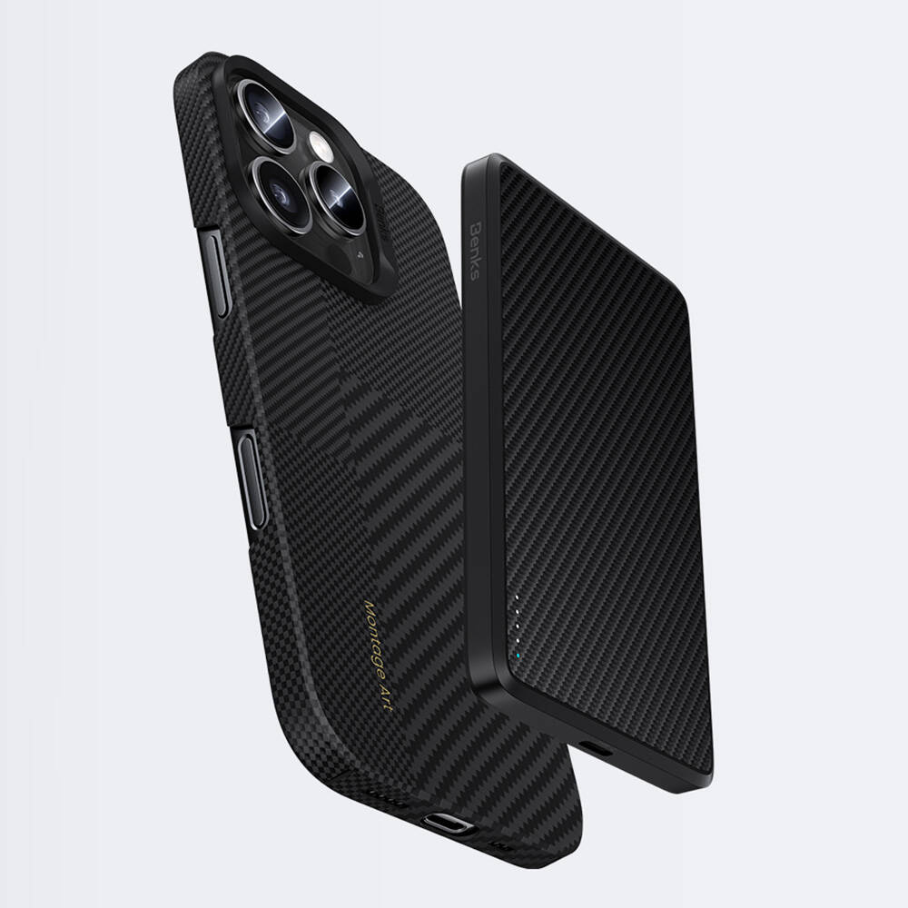 Apple iPhone 16 Plus Kılıf Magsafe Şarj Özellikli Karbon Fiber Benks Montage ArmorAir Kevlar Kapak - 4