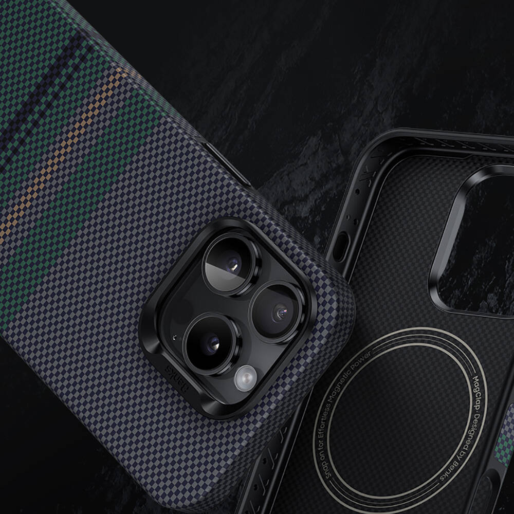Apple iPhone 16 Pro Uyumlu Kılıf Magsafe Şarj Özellikli Karbon Fiber Tasarımlı Benks Aurora ArmorPro Kevlar Kapak - 12