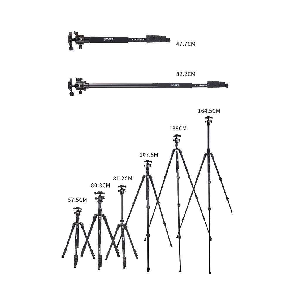 Jmary KT3255NB30 3 Kademeli 164.5cm Fonksiyonel Ayrılabilir Monopod Tasarım Başlıklı Tripod - 1