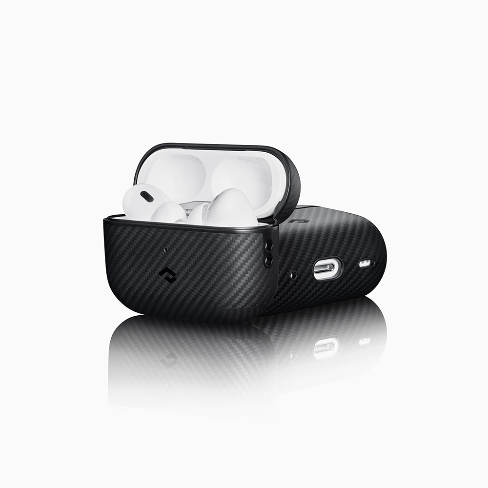 Apple Airpods Pro 2 Uyumlu Kılıf Magsafe Şarj Özellikli 600D Aramid Fiber Pitaka Classic Serisi Black-Grey Twill Kılıf - 10