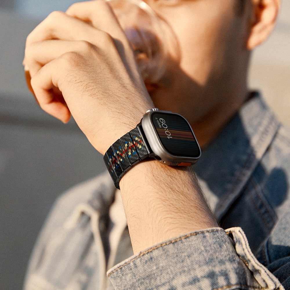 Apple Watch Serisi Uyumlu Aramid Fiber ve Karbon Fiber Pitaka Modern Serisi Rhapsody Universal Kordon - 10