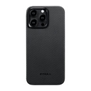 Apple iPhone 15 Pro Uyumlu Kılıf Magsafe Şarj Özellikli 600D Aramid Fiber Pitaka Ultra-Slim Classic Serisi Black-Grey Twill Kapak - 1