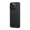 Apple iPhone 15 Pro Uyumlu Kılıf Magsafe Şarj Özellikli 600D Aramid Fiber Pitaka Ultra-Slim Classic Serisi Black-Grey Twill Kapak - 2