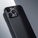 Apple iPhone 15 Pro Uyumlu Kılıf Magsafe Şarj Özellikli 600D Aramid Fiber Pitaka Ultra-Slim Classic Serisi Black-Grey Twill Kapak - 12