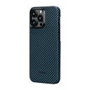 Apple iPhone 15 Pro Uyumlu Kılıf Magsafe Şarj Özellikli 1500D Aramid Fiber Pitaka Ultra-Slim Classic Serisi Black-Blue Twill Kapak - 2