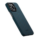 Apple iPhone 15 Pro Uyumlu Kılıf Magsafe Şarj Özellikli 1500D Aramid Fiber Pitaka Ultra-Slim Classic Serisi Black-Blue Twill Kapak - 4