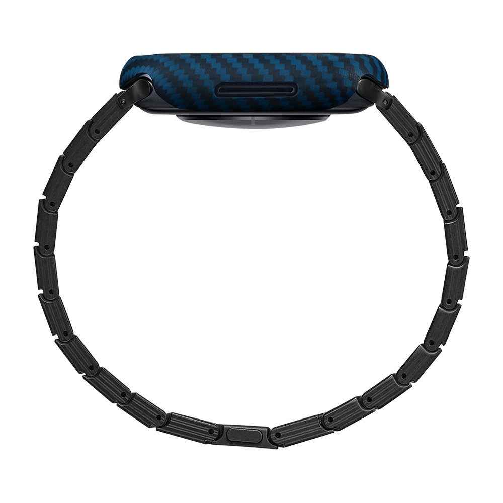 Apple Watch 7 45mm Uyumlu 600D Aramid Fiber Classic Serisi Black-Blue Twill Kasa Koruyucu Pitaka Air Case - 4