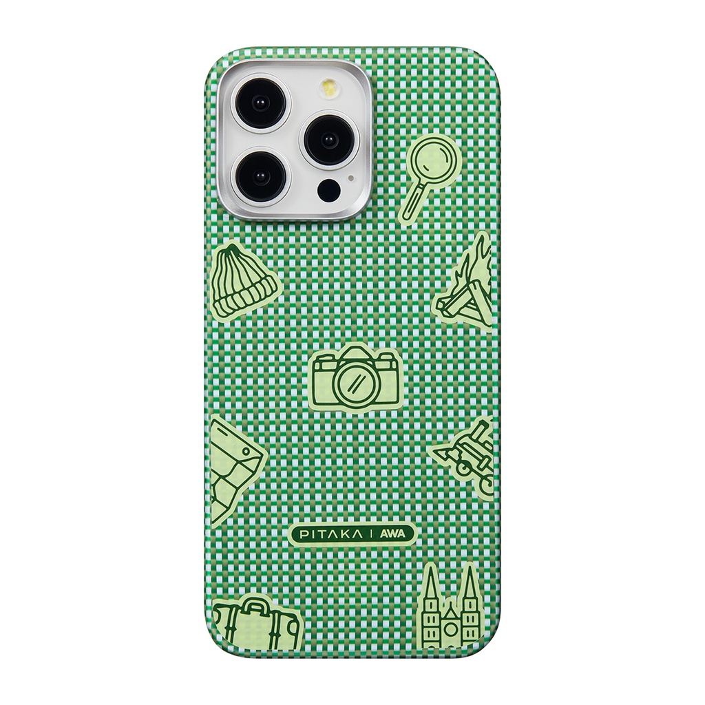 Apple iPhone 15 Pro Uyumlu Kılıf Magsafe Şarj Özellikli Awa Tasarımlı 1500D Aramid Fiber Pitaka Ultra-Slim Classic Serisi Forest Kapak - 1