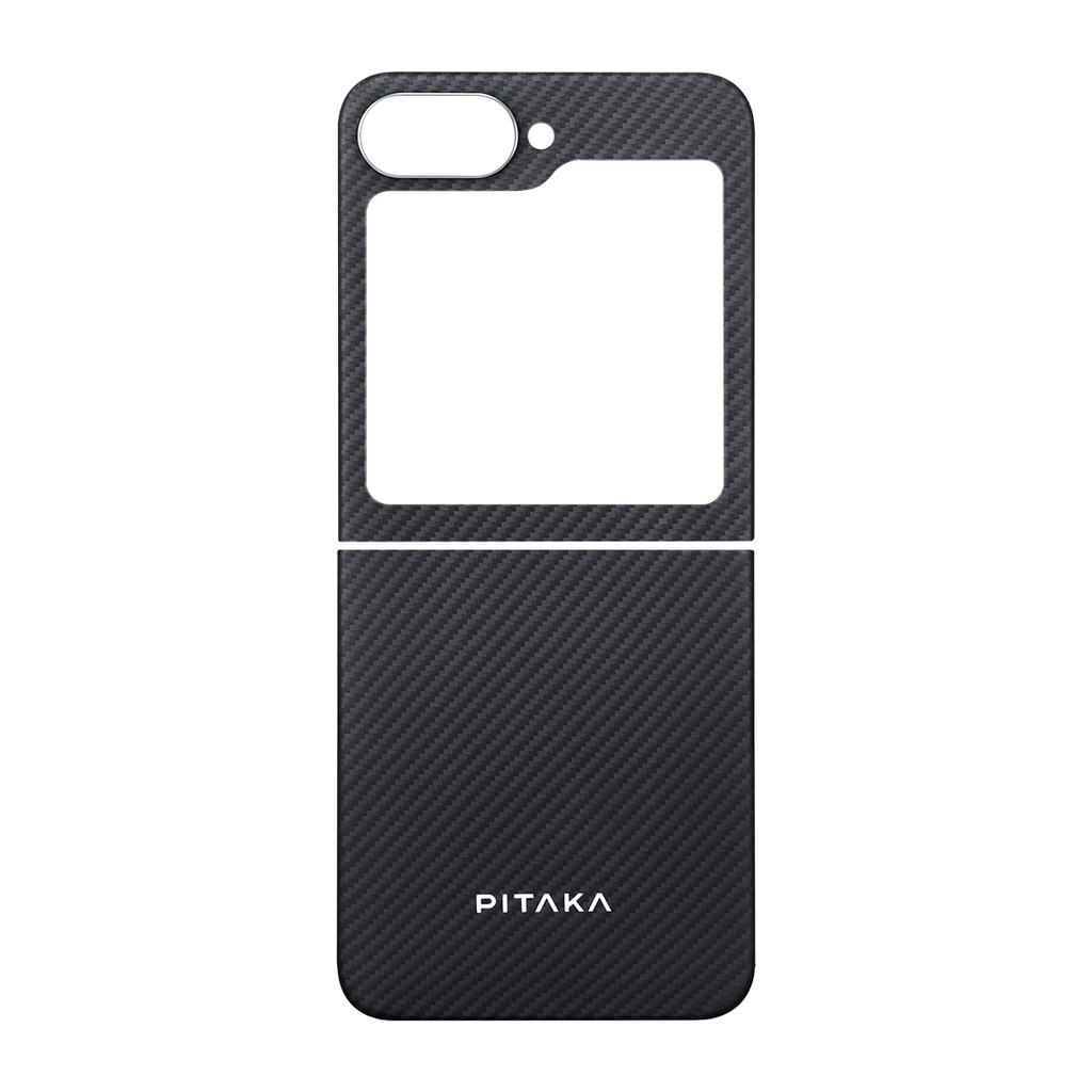 Samsung Galaxy Z Flip 6 Uyumlu Kılıf Magsafe Şarj Özellikli 600D Aramid Fiber Pitaka Ultra-Slim Classic Serisi Black-Grey Twill Kapak - 11