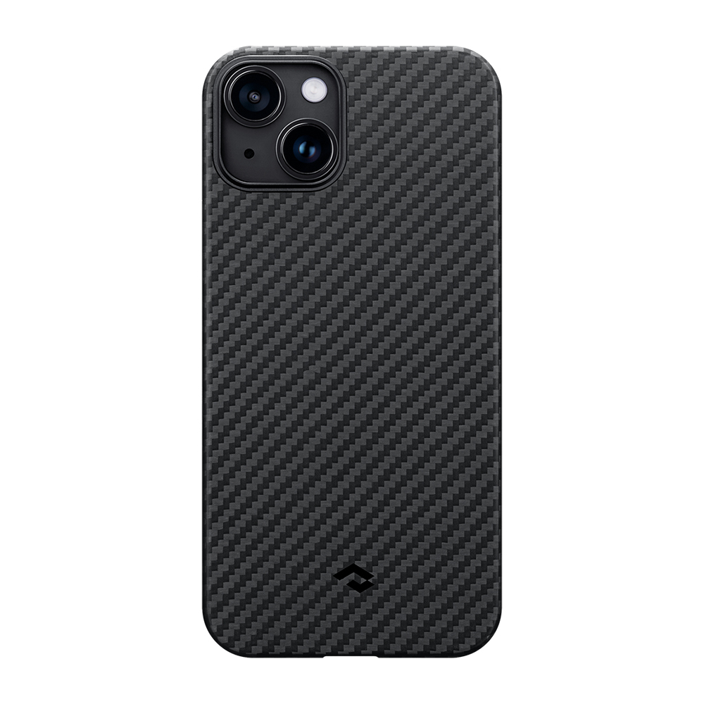 Apple iPhone 14 Uyumlu Kılıf Magsafe Şarj Özellikli 1500D Aramid Fiber Pitaka Ultra-Slim Classic Serisi Black-Grey Twill Kapak - 1
