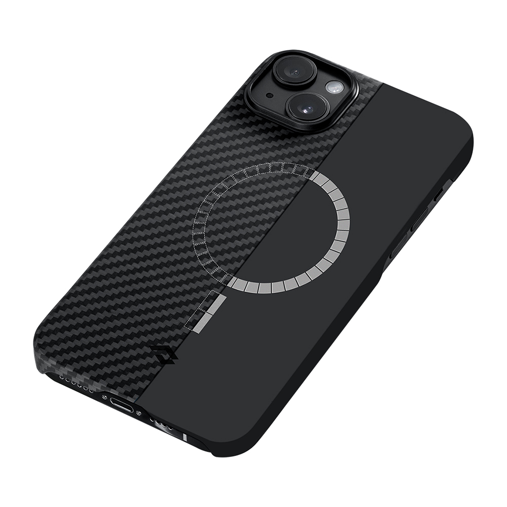 Apple iPhone 14 Uyumlu Kılıf Magsafe Şarj Özellikli 1500D Aramid Fiber Pitaka Ultra-Slim Classic Serisi Black-Grey Twill Kapak - 7