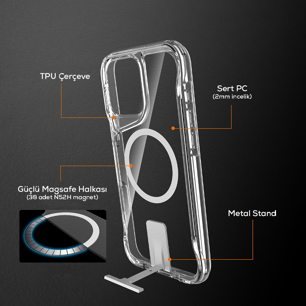 Apple iPhone 16 Pro Max Uyumlu Kılıf Magsafe Şarj Özellikli Zore T-Max Standlı Kapak - 6