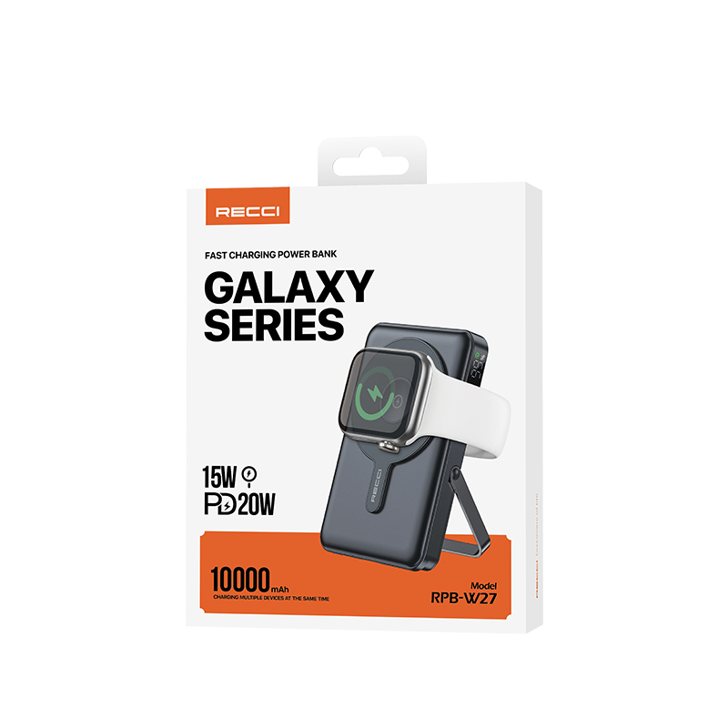 Recci RPB-W27 Galaxy Serisi Dijital LED Göstergeli Kablosuz Şarj Özellikli Type-C ve Lightning Kablolu Powerbank 20W 10.000mAh - 5