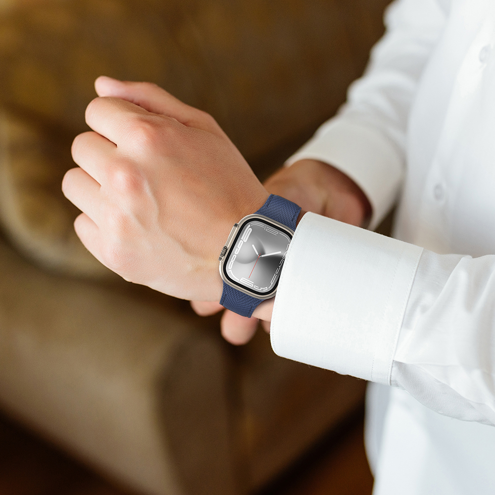 Apple Watch 7 45mm Uyumlu Amazingthing Titan Swift Deri Dokulu Silikon Kordon - 7