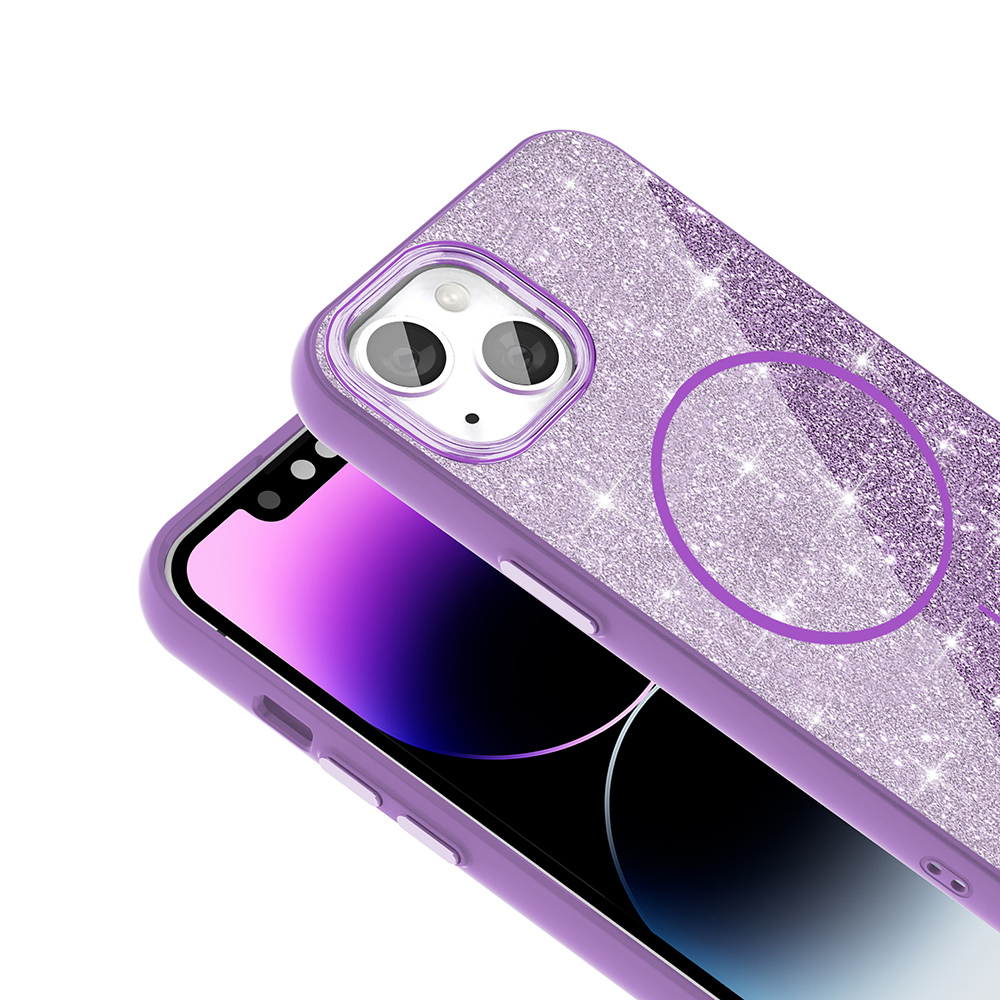 Apple iPhone 13 Uyumlu Kılıf Magsafe Şarj Özellikli Parlayan Simli Zore Okso Kapak - 7