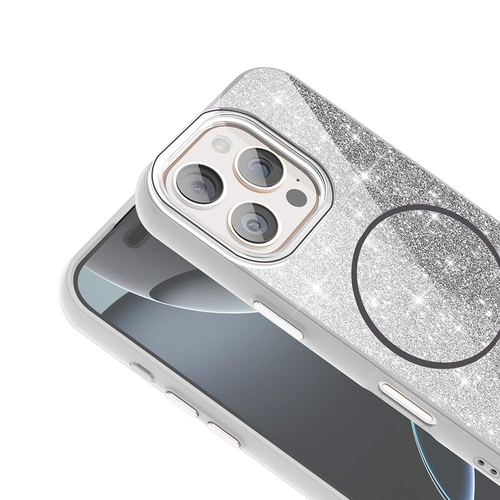 Apple iPhone 16 Pro Uyumlu Kılıf Magsafe Şarj Özellikli Parlayan Simli Zore Okso Kapak - 11