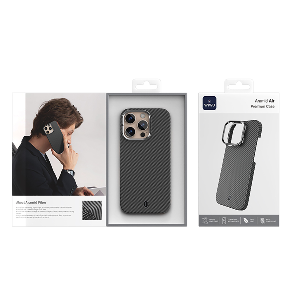 Apple iPhone 16 Pro Uyumlu Kılıf Wiwu DCC-206 Magsafe Şarj Özellikli Kamera Standlı Aramid Fiber Tasarım Kevlar Kapak - 12