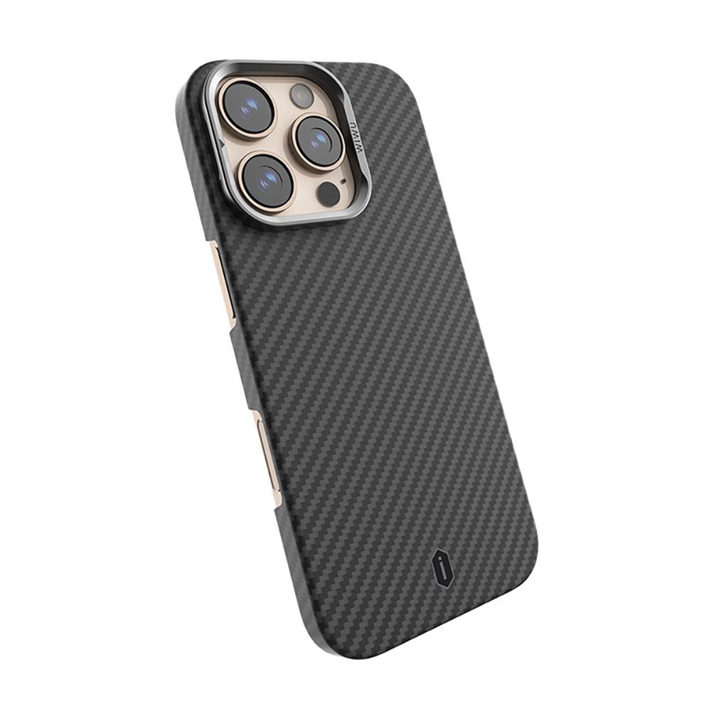 Apple iPhone 16 Pro Max Uyumlu Kılıf Wiwu DCC-206 Magsafe Şarj Özellikli Kamera Standlı Aramid Fiber Tasarım Kevlar Kapak - 4