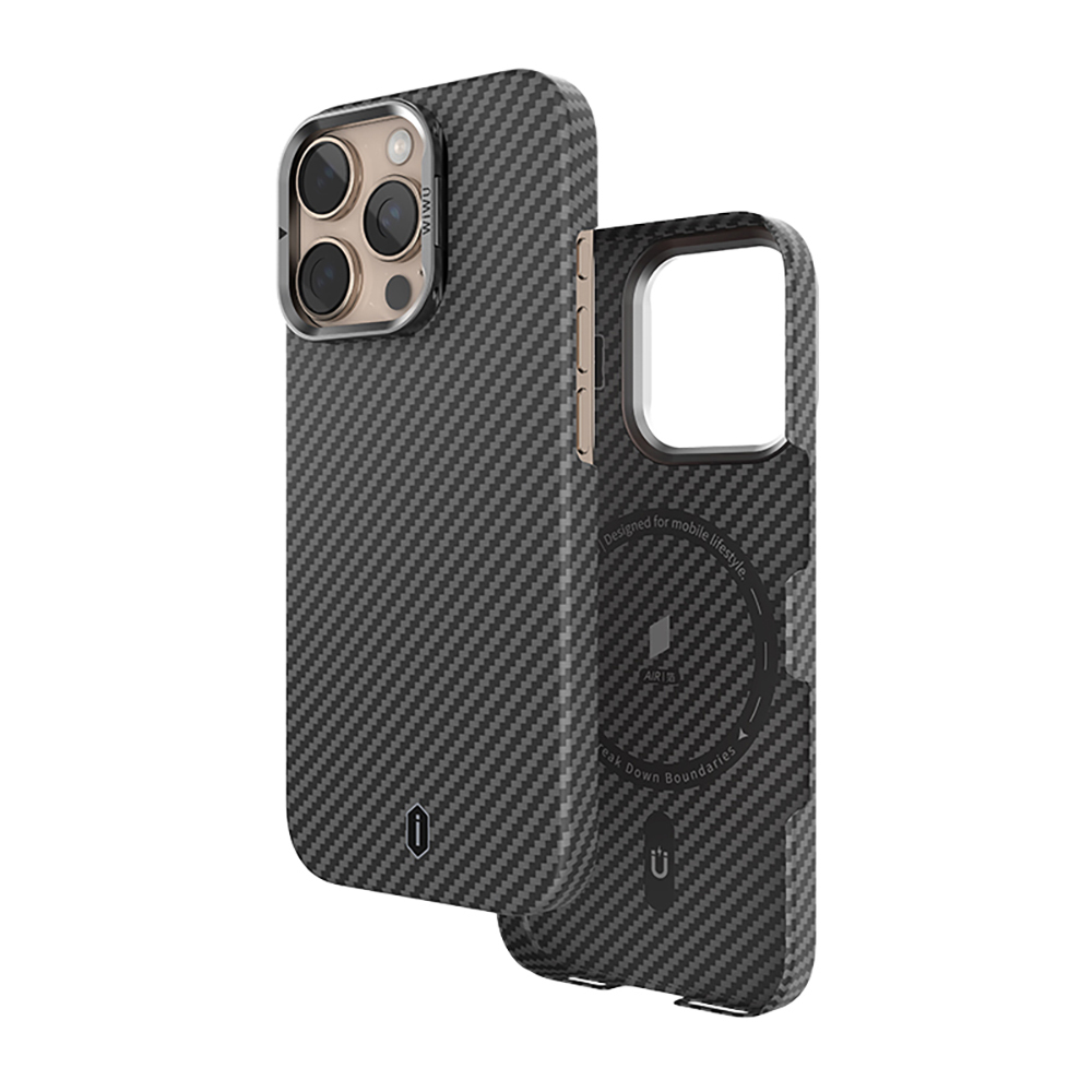 Apple iPhone 16 Pro Max Uyumlu Kılıf Wiwu DCC-206 Magsafe Şarj Özellikli Kamera Standlı Aramid Fiber Tasarım Kevlar Kapak - 5