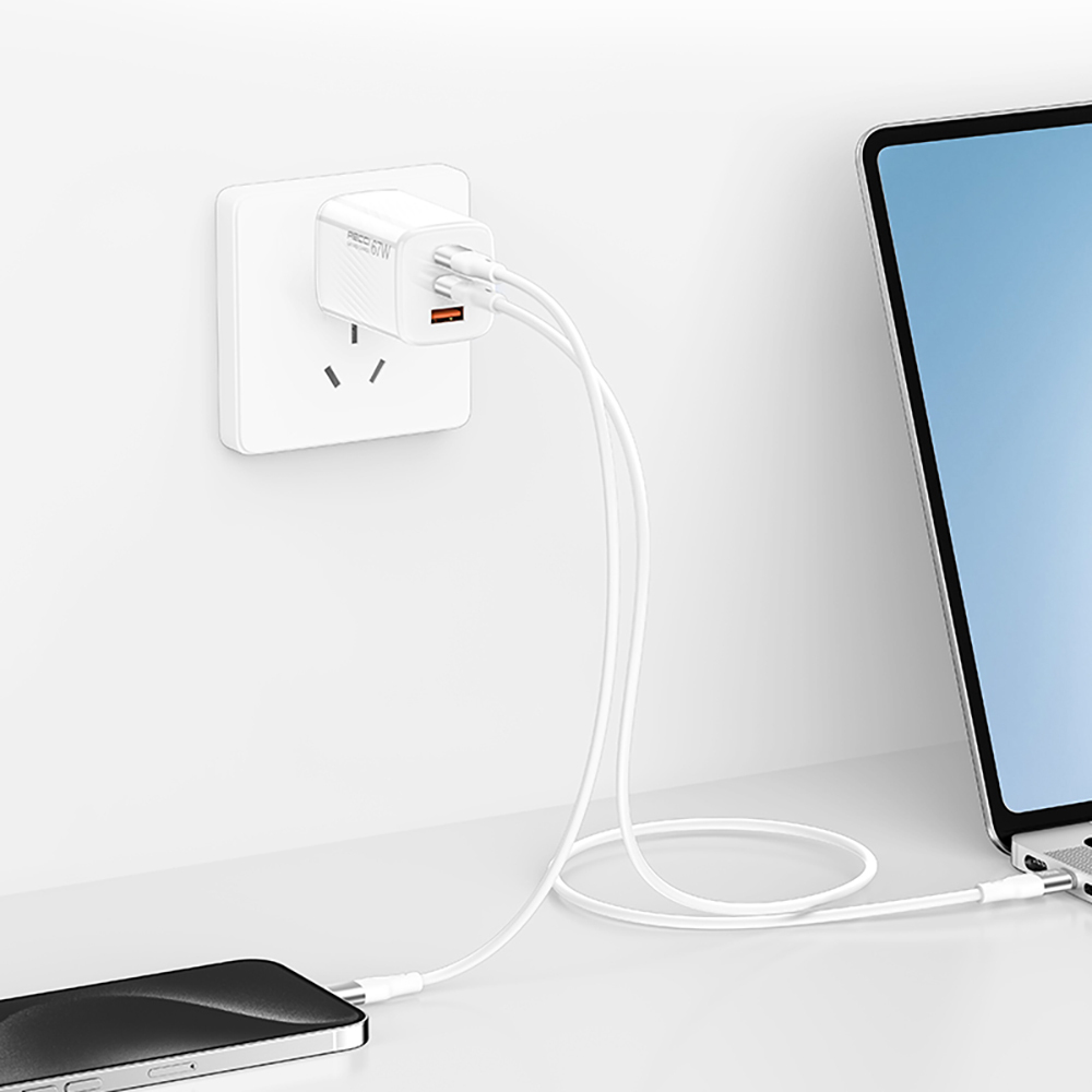 Recci RC85E GaN Teknolojili Hızlı Şarj Başlığı USB-A to Type-C PD 67W Kablolu Şarj Seti - 4