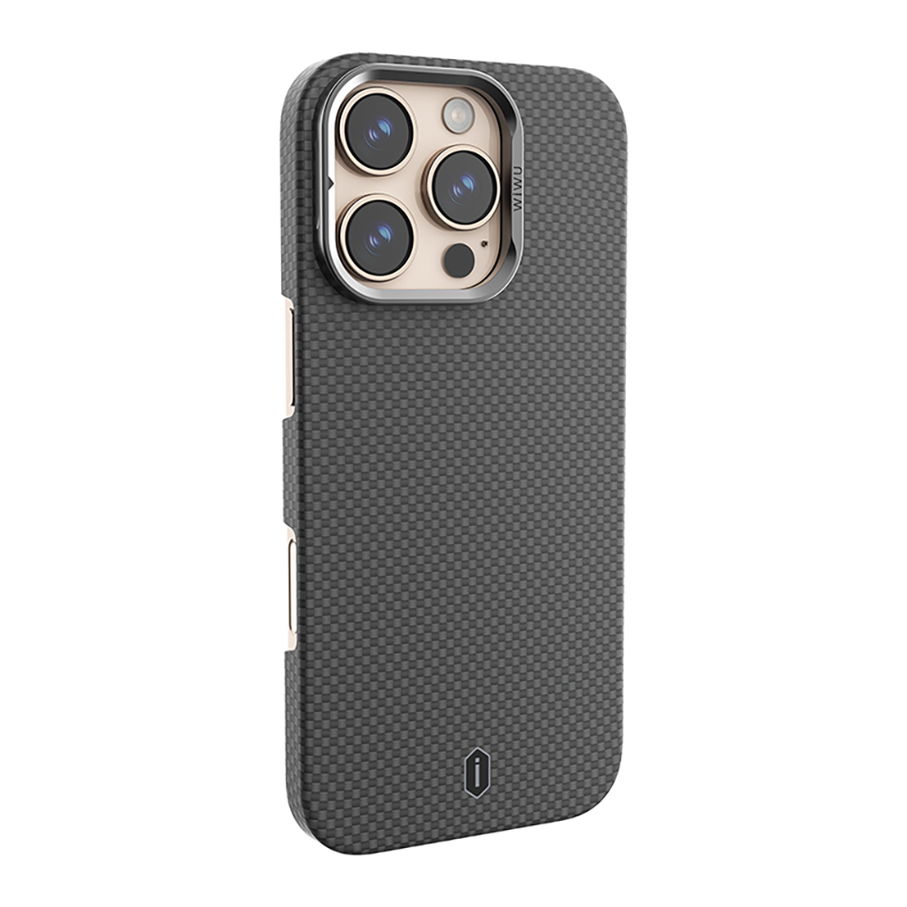 Apple iPhone 16 Pro Uyumlu Kılıf Wiwu DCC-208 Magsafe Şarj Özellikli Kamera Standlı Aramid Fiber Tasarım Kevlar Kapak - 1