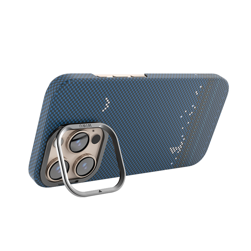 Apple iPhone 16 Pro Uyumlu Kılıf Wiwu DCC-209 Magsafe Şarj Özellikli Kamera Standlı Aramid Fiber Tasarım Kevlar Kapak - 2