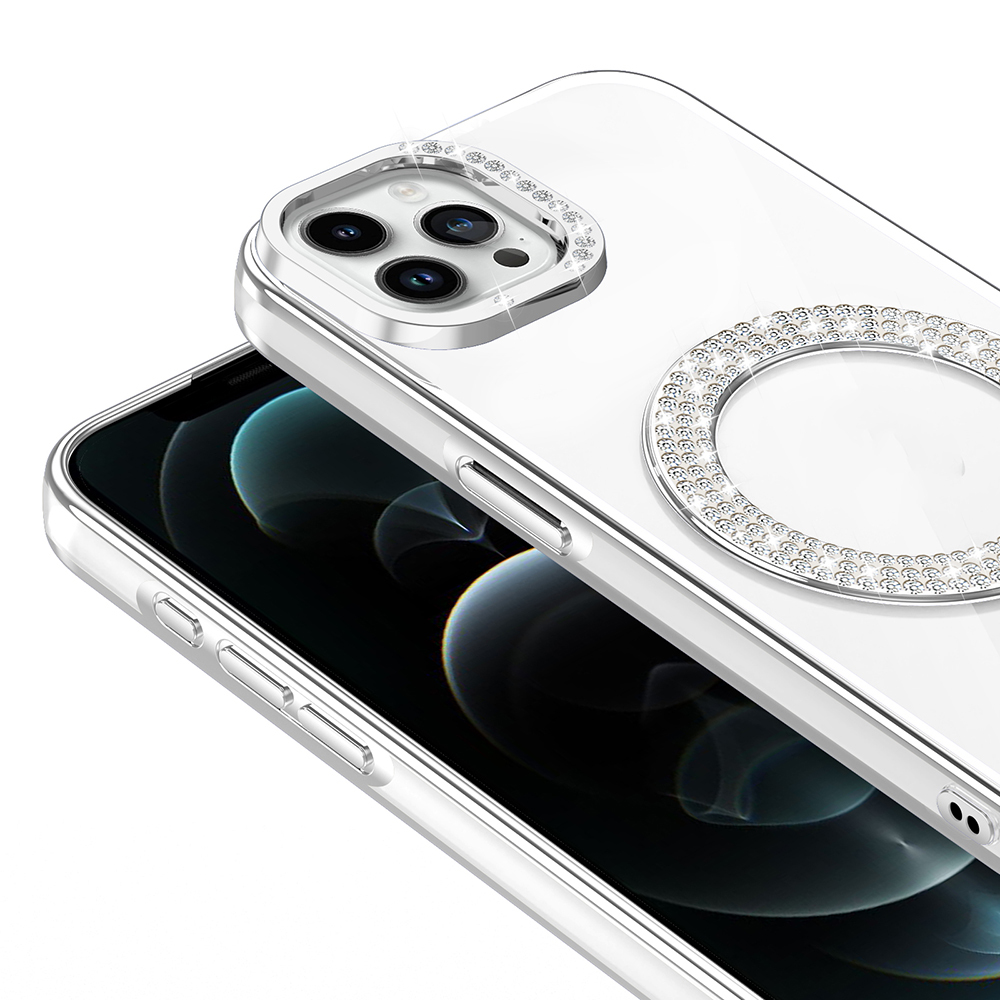 Apple iPhone 12 Pro Uyumlu Kılıf Pırlanta Taş Tasarımlı Magsafe Şarj Özellikli Zore Karetta Silikon Kapak - 8