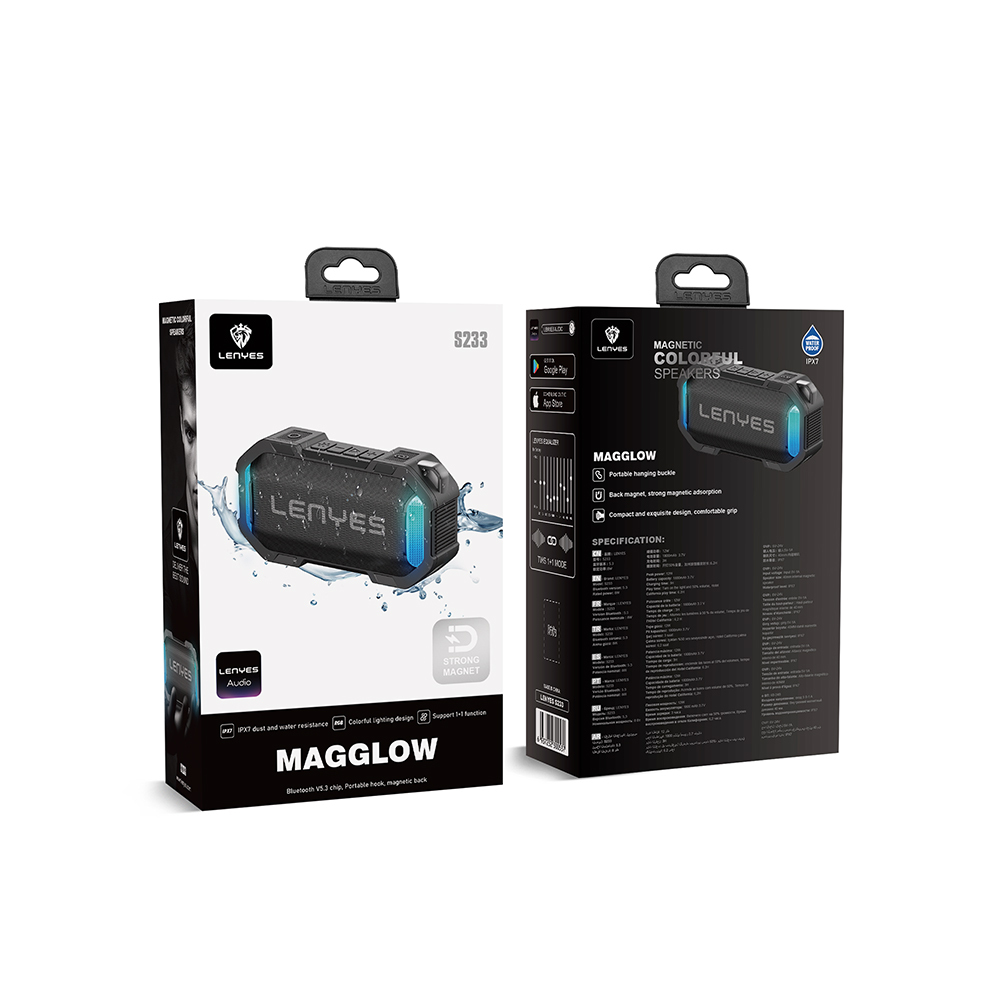 Lenyes S233 Ritme Duyarlı RGB Işıklı Taşınabilir Su Geçirmez TWS Bluetooth Hoparlör - 1