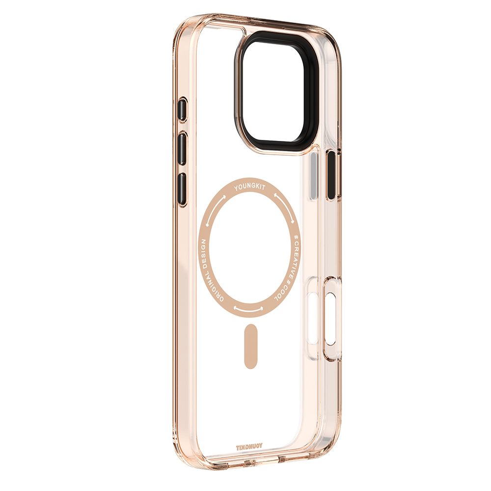 Apple iPhone 16 Pro Uyumlu Kılıf M-safe Şarj Özellikli Cam Arka Yüzey TPU Youngkit Gemstone Clear Serisi Kapak - 4