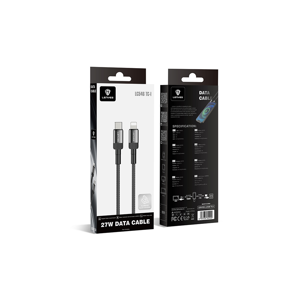 Lenyes LC546 Type-C to Lightning Örgü Tasarımlı Hızlı Şarj Özellikli Data ve Şarj Kablosu 27W 1M - 6